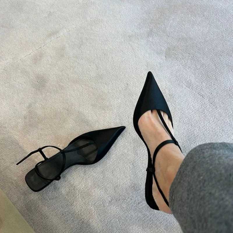 2025 New Slimming T-shaped Pumps Wen Sexy Thick Heel Pointed Mid Heel Single Shoes Stain Summer Shallow Party Dress Shoe Y250304