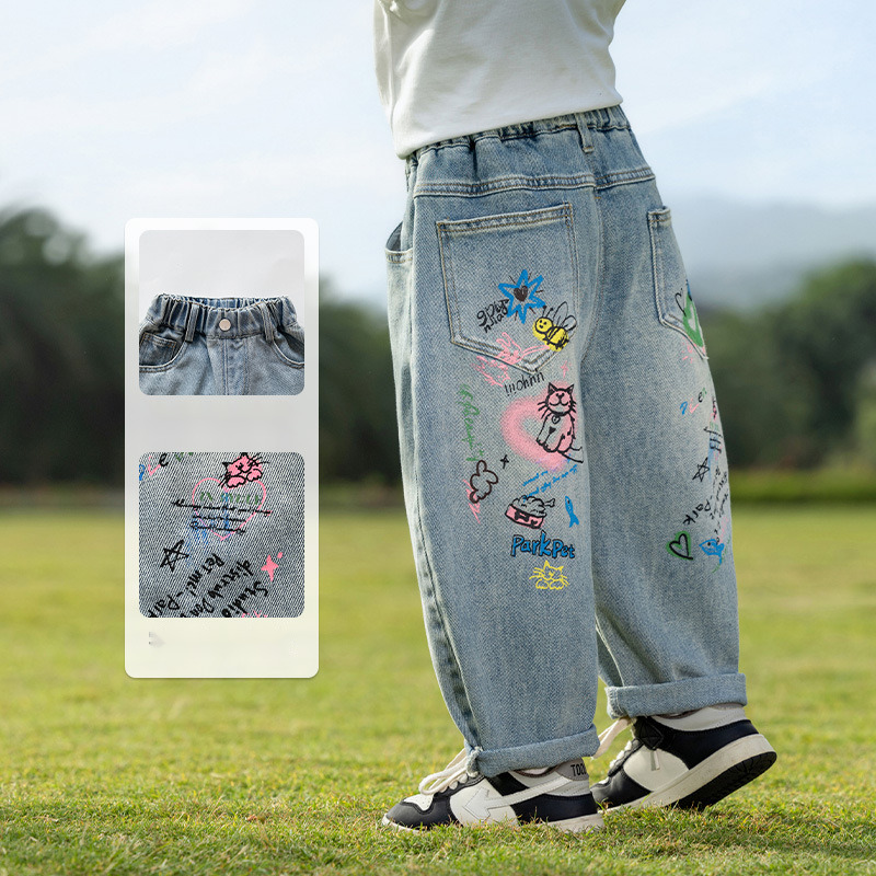 Ddmyshoesvip Spring New Children Korean Edition Cartoon Printed Soft Jeans Men And Women Versatile Pants