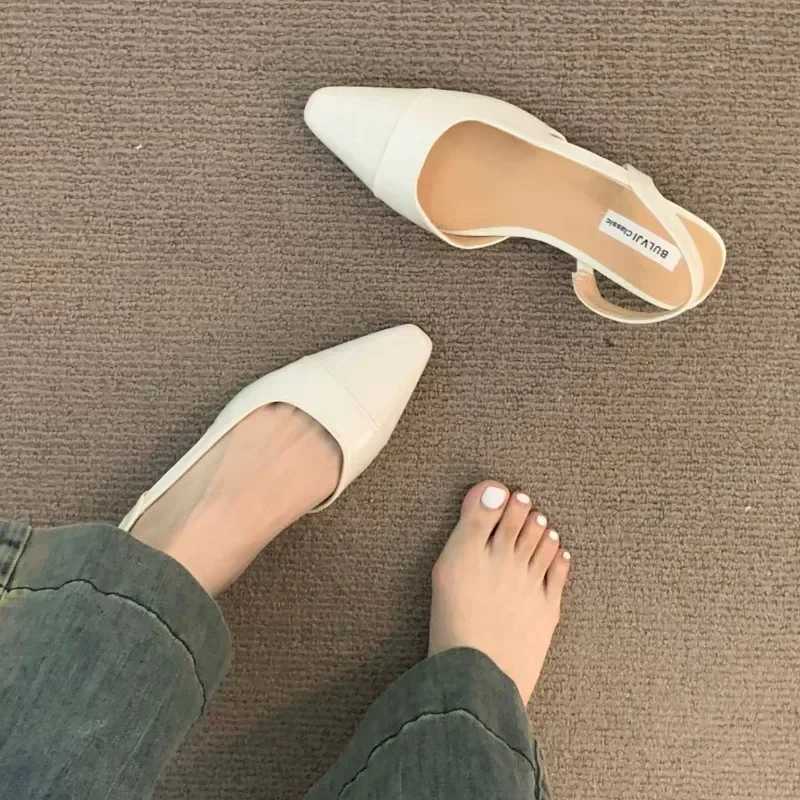sandals for wen french nude pointed toe small fragrance style elegant low heel ladies sandals high quality zapatos de mujer Y250304