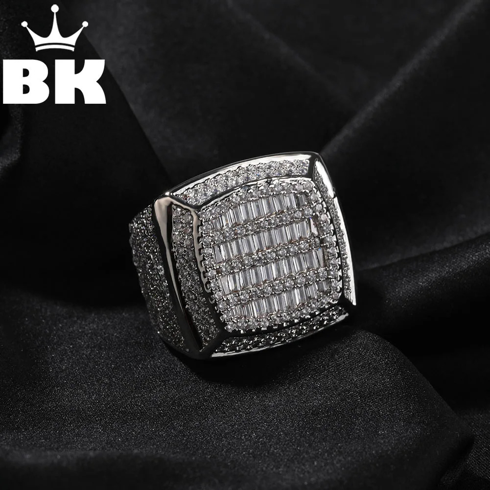THE BLING KING Mens Iced Square Ring Micro Paved 5 Cubic Zircon Hip Hop Cluster Pinky Ring Radiant Baguette Champion Jewelry 250227