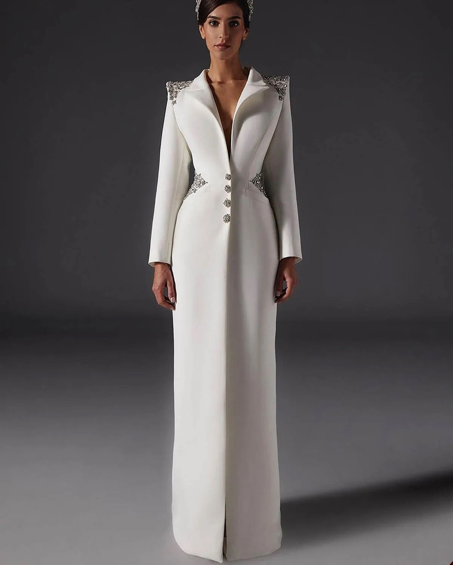Elegant Mother of the Bride Suits Beaded Crystal One Piece Set Jacket Single Breasted Women Business Blazer Peaked Lapel Formal Work Wear Customized