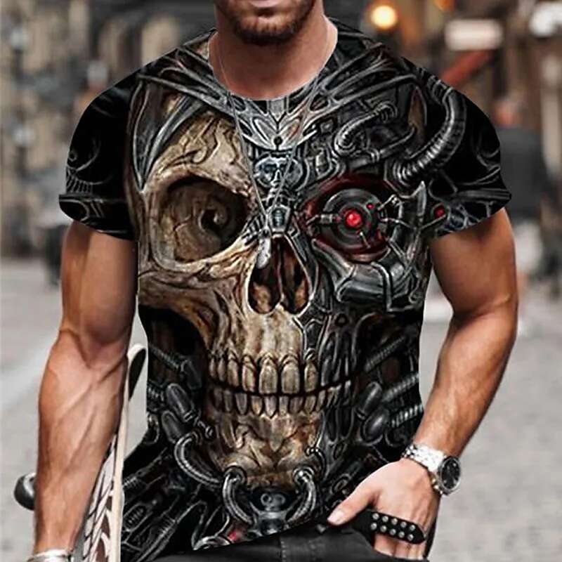 Men's Short Sleeve T-Shirt, Street Clothing, Skull Print, Horror, Casual, Fashionable