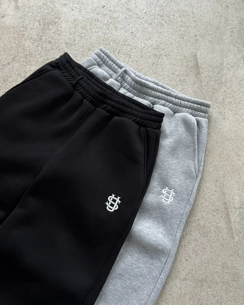 Retro Straight Pants Tracksuit Streetwear Pants Personalized Pant Leg Zipper Embroidery Y2k Hip Hop Casual Joggers Men Pants 250304