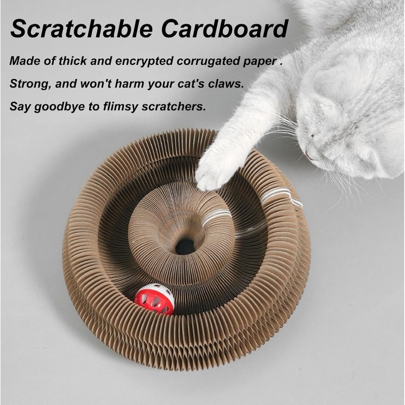 Interactive Cat Scratcher Toy with Rolling Balls - Foldable Magic Organ Design Cardboard Construction Play Exercise for Kittens