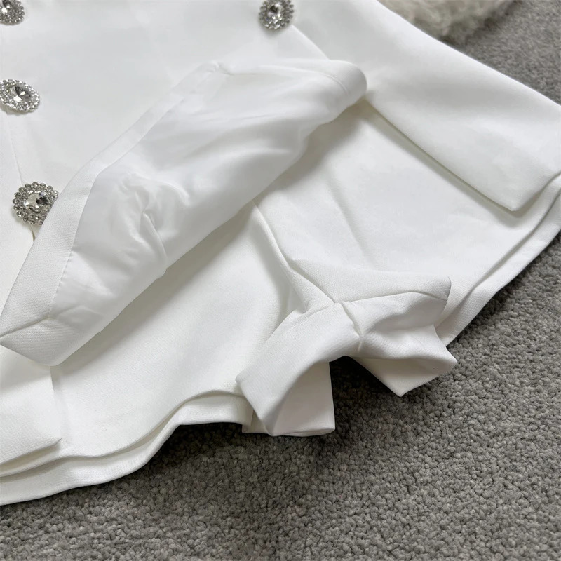 Heavy Diamond DoubleBreasted Suit Shorts Skirt Women Summer Korean Casual High Waist Slimming ALine Wide Leg 250304