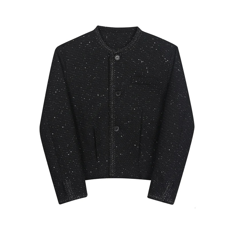 SYUHGFA mens 2024 autumn collarless highquality short loose wool jacket Korean streetwear single chest 250304