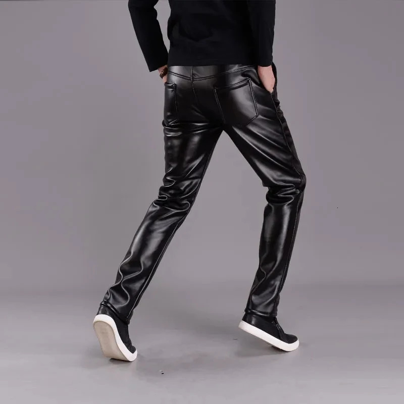 Windproof Slim Leather Pants for Men Thickened Warm Motorcycle Trousers Autumn and Winter Black Man 250304