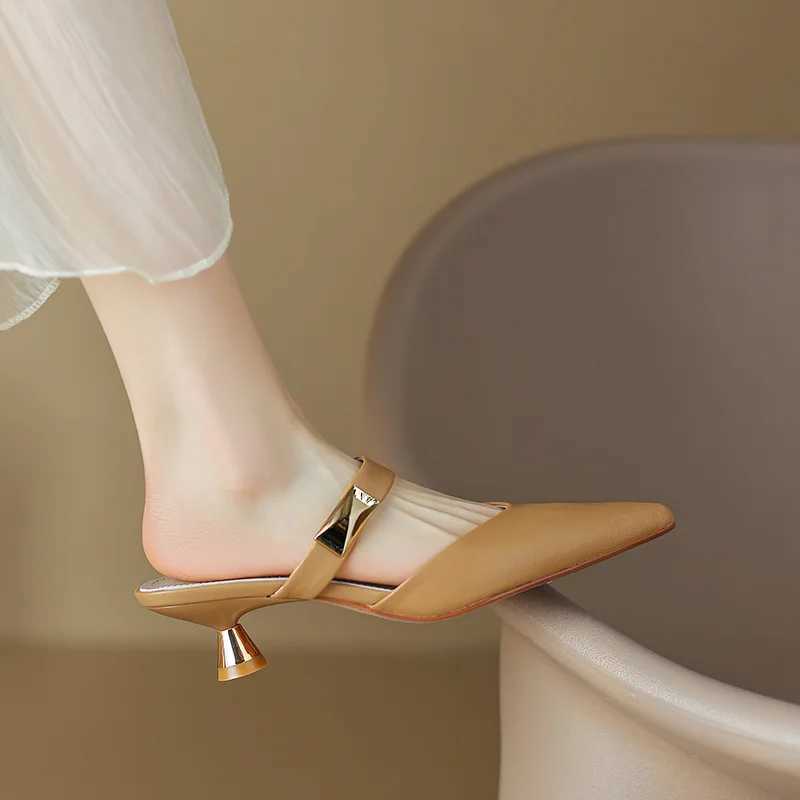 Womens Kitten H Mesh Golden Pointed Toe Summer Sandals Fi Beige Ladies Casual Med H Shoes Y250304