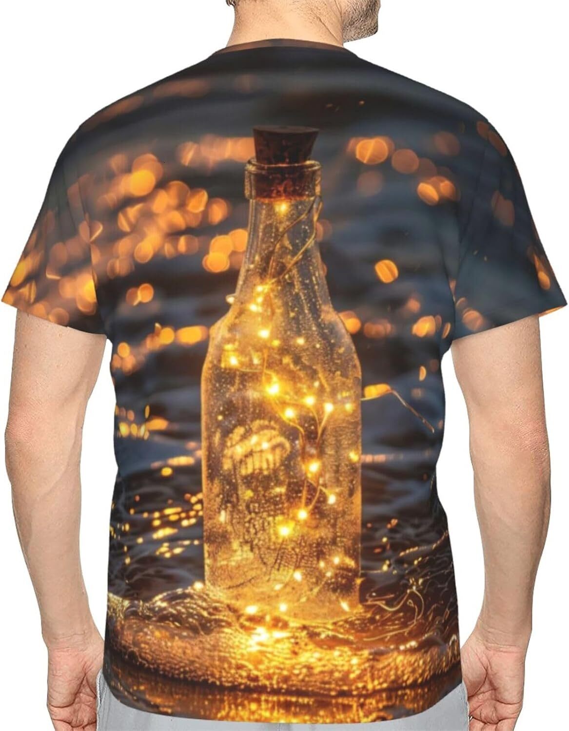 Mens T shirt Drift Bottle 3D Printed T-Shirt for Men and Women - Glowing Bottle Graphic Casual Trendy Crew Neck Tops Tee tee Casual tops summer clothe