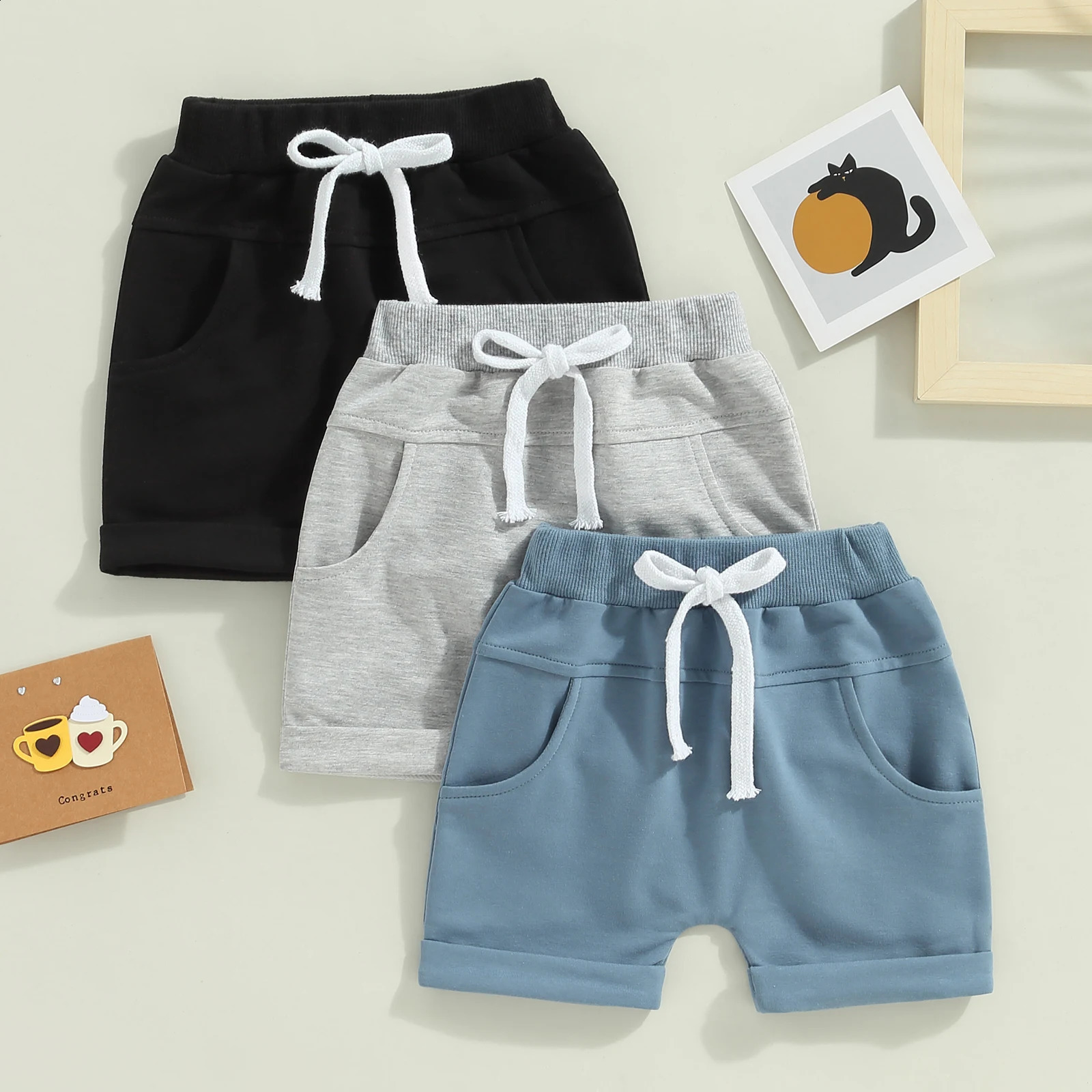 Kids Toddler Boy 3 Pack Shorts Set Casual Solid Loose Drawstring Shorts Sweatpants Athletic Workout Sport Pants Shorts 250304