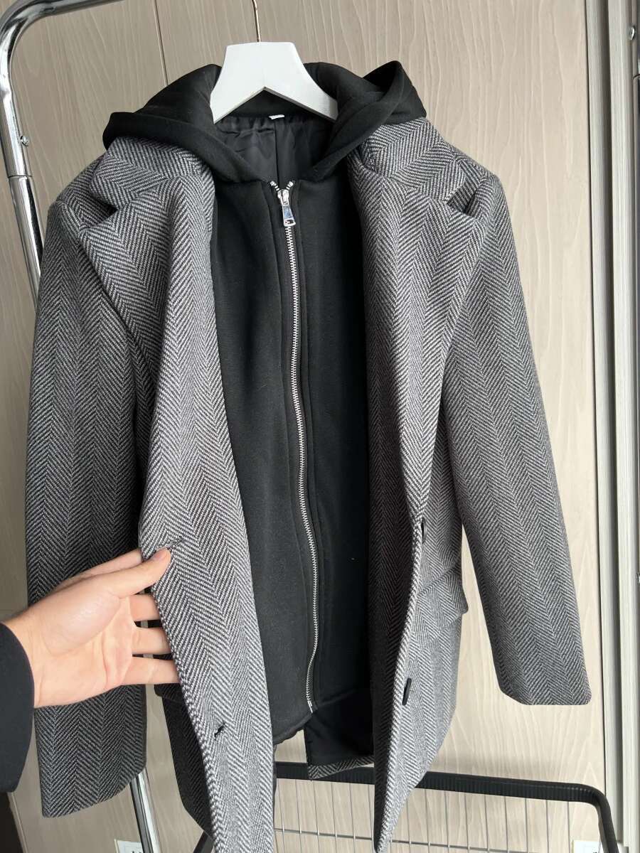 Fall/Winter New Arrivals Women's Hooded Patchwork Herringbone Long Sleeve Shoulder Padded Suit Coat