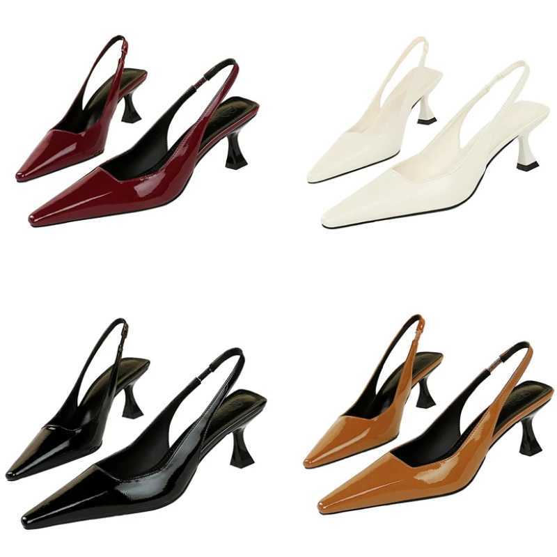 Wen 6cm high H streetwear walking sandals for women daily work straps elastic medium H gloss leather sandals Y250304
