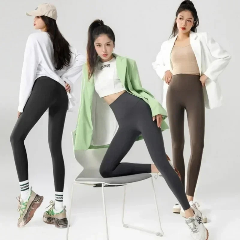 Autumn and winter high waisted shark leg womens seamless wool warm ultrathin casual sports fitness 250304
