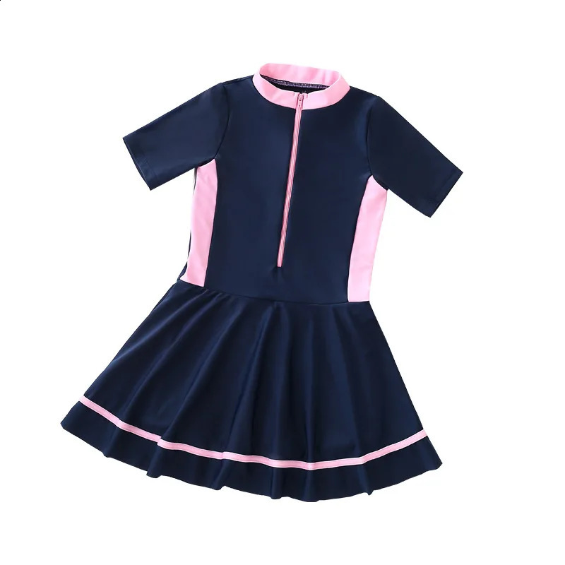Kid Swimsuit Cute Summer Kids Girl Split Swimsuit Short Sleeve Sunscreen Swimsuits Summer Professional Swimming Suit 250304