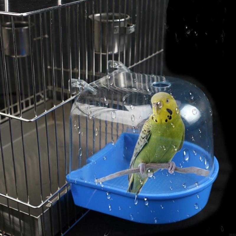 D0AD Bird Bath Box Parrot Bathing Cage Accessory for Small Birds Parakeet Canary Budgerigar Lovebirds Transparent Top