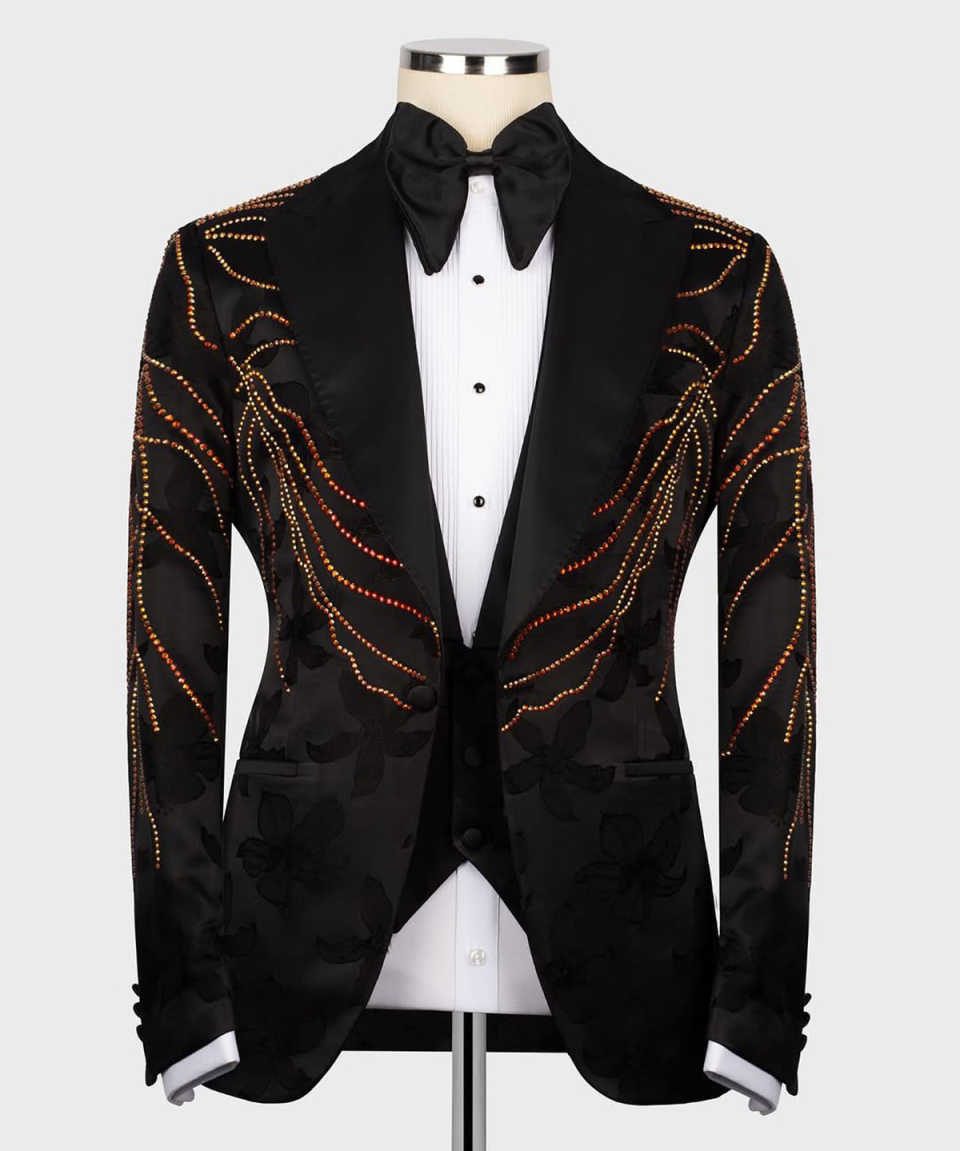 Bright Wedding Tuxedos printing Jacquard Beaded Men Suit Peaked Lapel 1 Piece Set Jacket Groom Business Blazers Customized