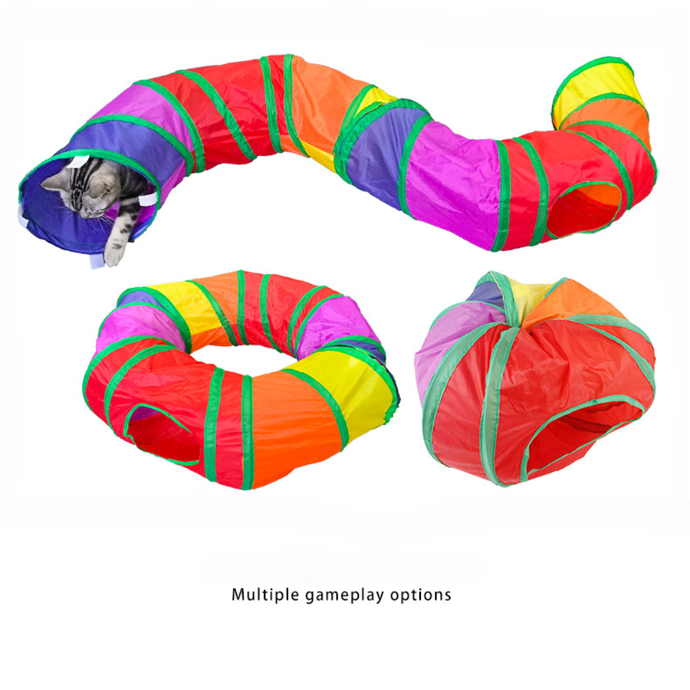 Rainbow Cat Channel Toy Round Detachable Pet Tunnel Round S-shaped Double Hole Cat Tunnel Easy Storage Bright Colors Attract Cat