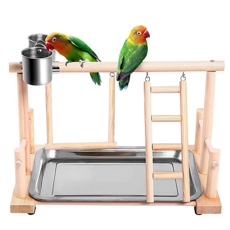 AAAC-Parrot Playpen Bird Perch Playstand Parrot Playground Gym Wood Ladder Swing Climbing