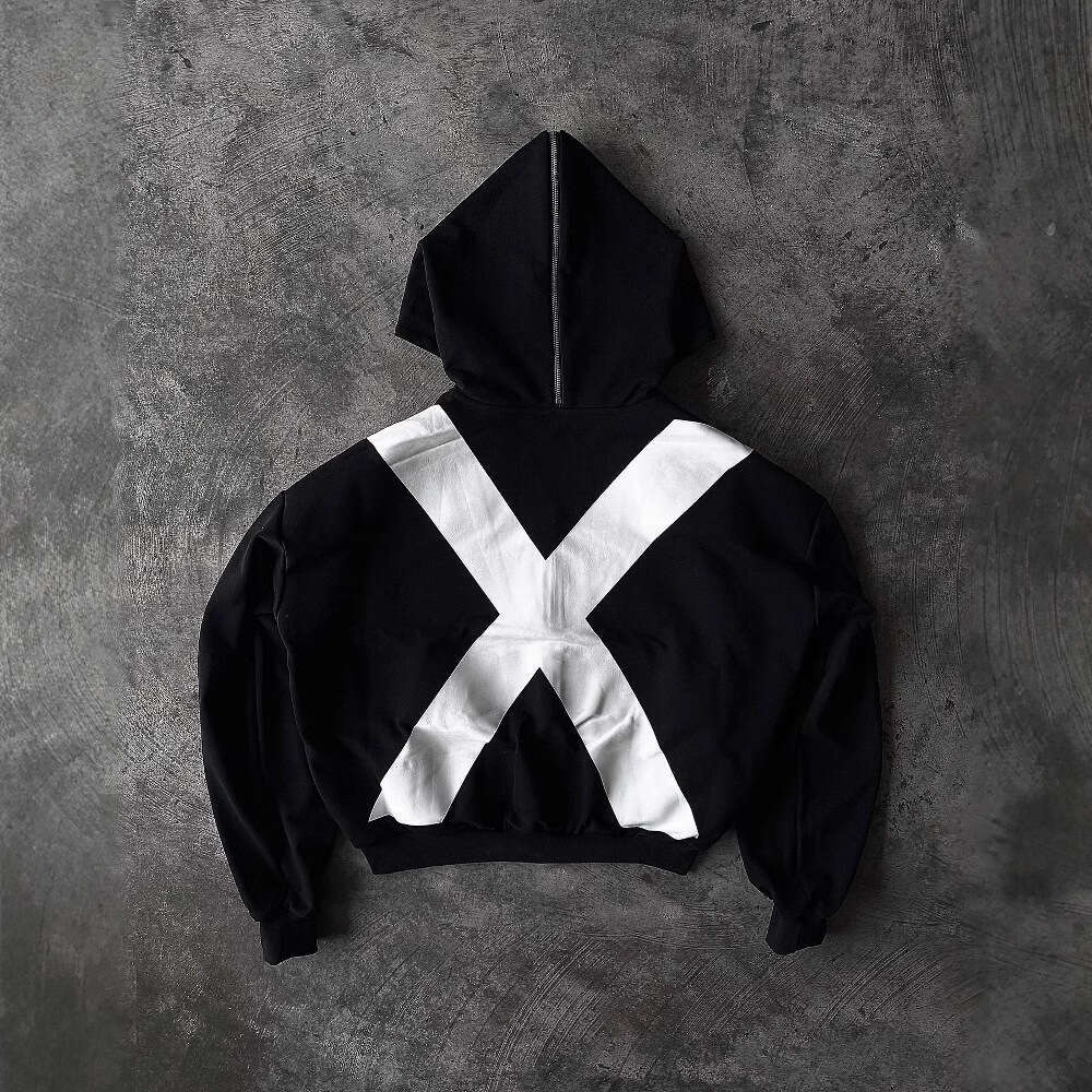 Y2K full zipper split design unisex printed hooded sweatshirt