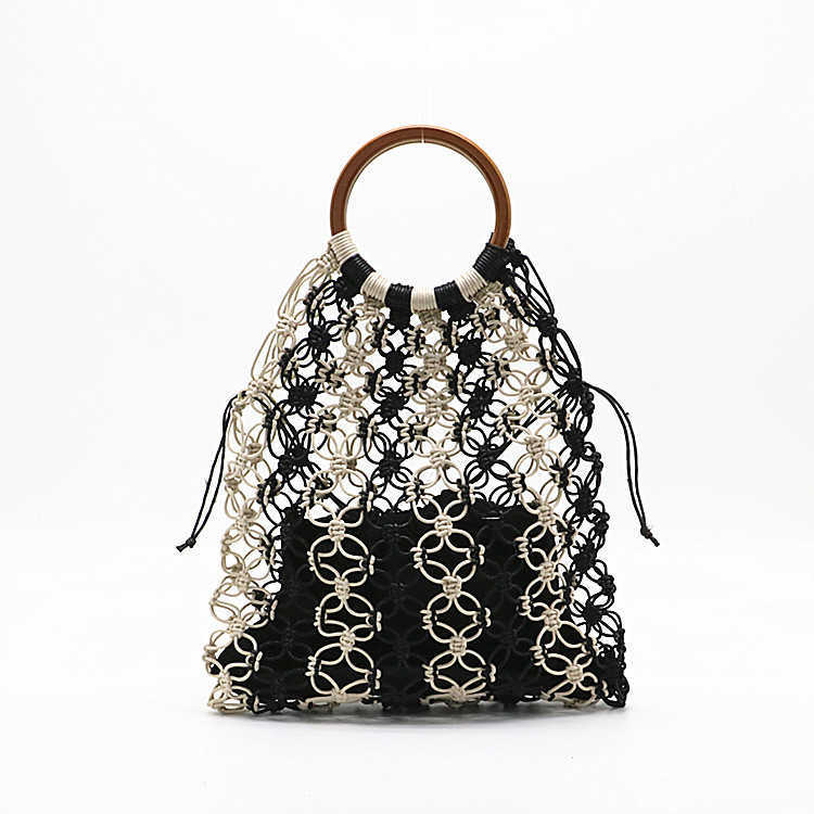 New Round Handle Straw Woven Bag, Black Camel Colored Beach Bag, Woven Bag 250315