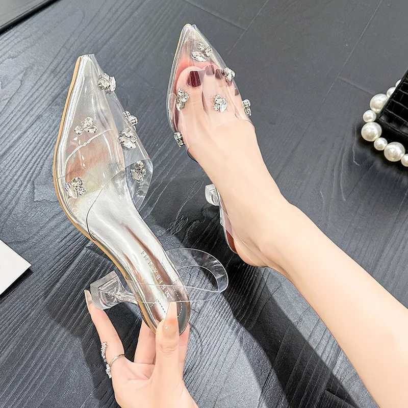 2025 New Fi Rhine Decoration Wens Transparent High H Sandals Point Toe Wedding Party Brand Wens Sandals Y250304