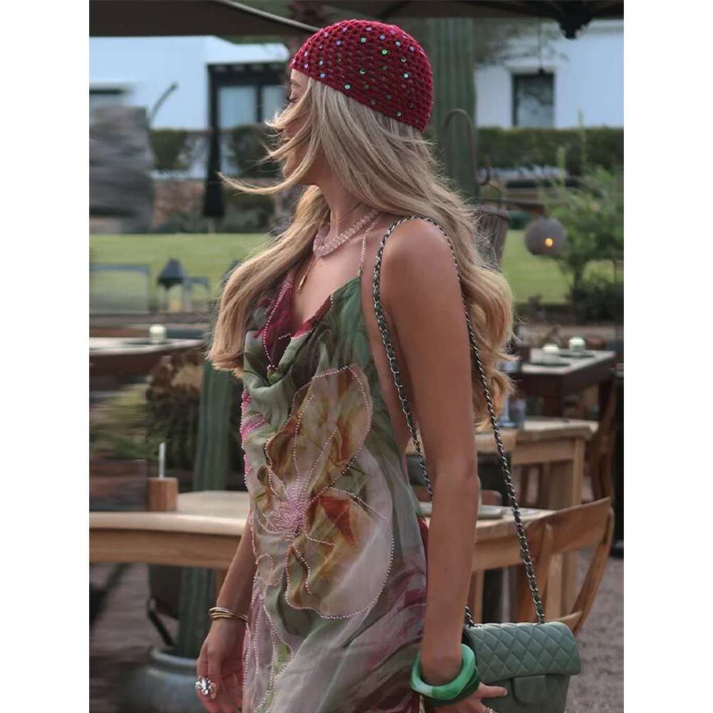 ral Sexy Print Halter Dress Women Vintage Backless Sleeveless Split Long Dresses Female 2025 Summer Vacation Beach Robes Lady