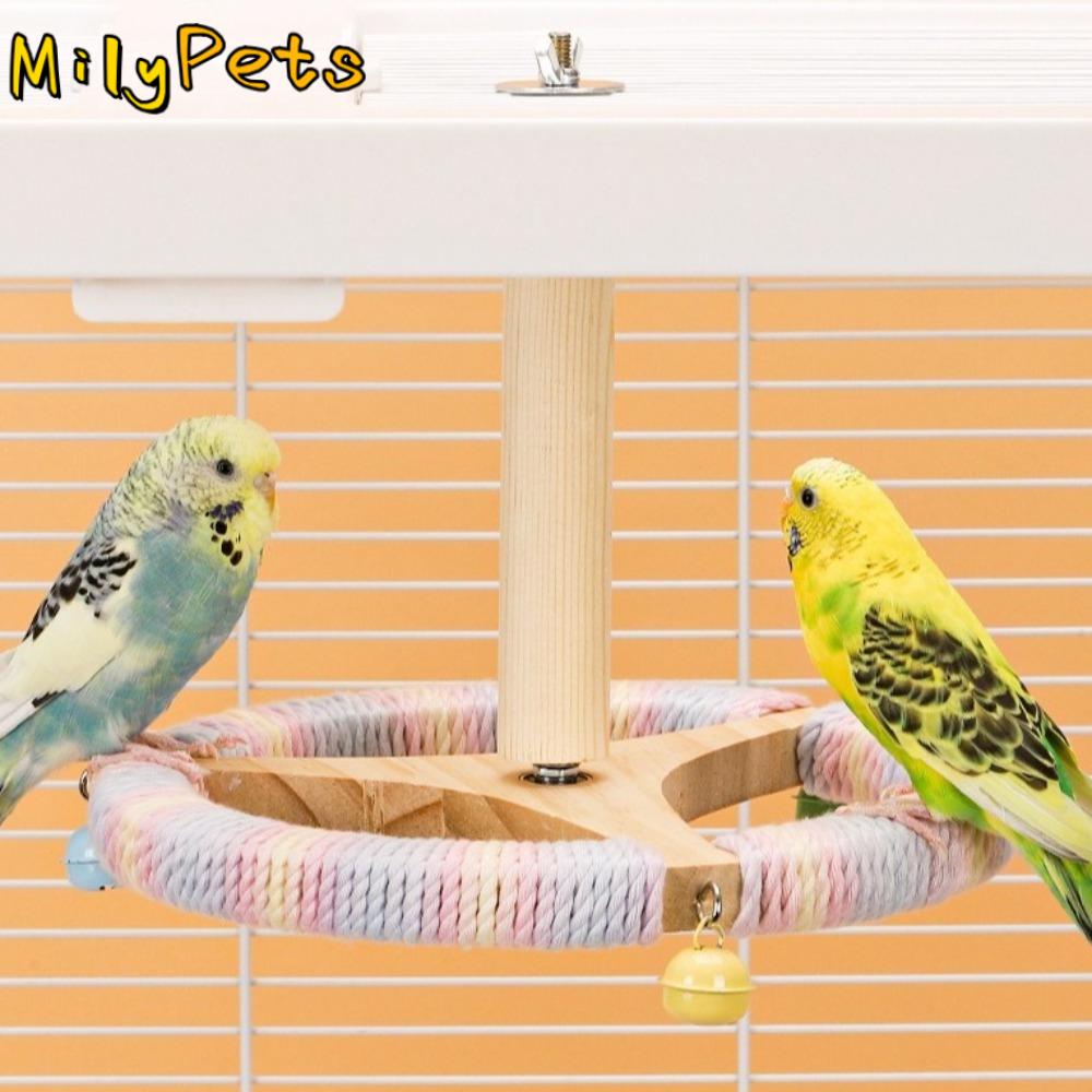 Creative Wood Parrot Rotating Stand Detachable Rotatable Bird Training Stand Portable with Bells Bird Perches Macaw