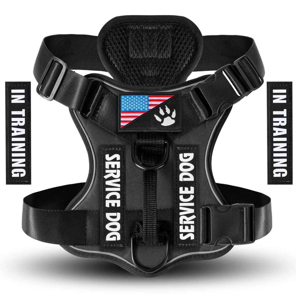 DHpet Service Reflective Dog Vest Harness with 5 PCS Patches, Adjustable Soft Pet Harness, Inner Layer Mesh, Easy to Control for Dogs