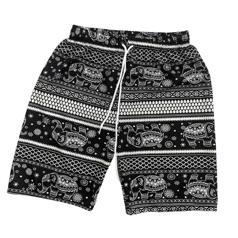 Beach Shorts For Women Men Summer Boho Festival Elephant Pattern Shorts Man Baggy Hippie Bohemian Travel Clothes Swimming ShortsXJ250304