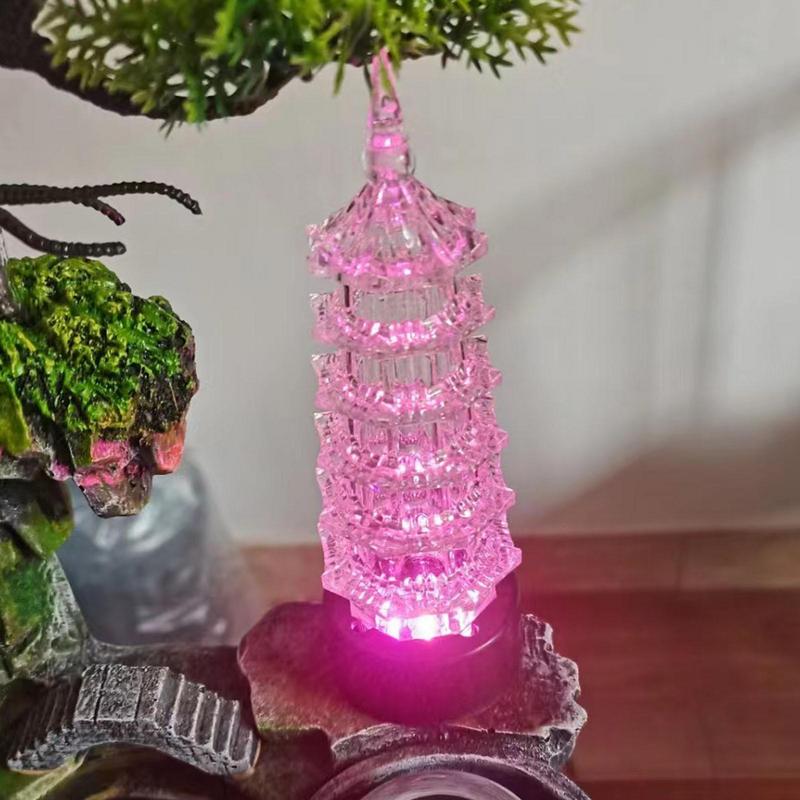 Aquarium Fish Tank Decorations Glowing Effect Pagoda Shape Landscaping Colorful Underwater Lamp Simulation Fish Tank Decorations