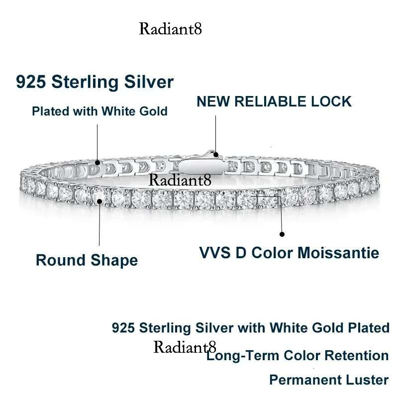 NeeTim 3mm 4mm 5mm 6.5mm Moissanite Tennis Bracelet Original s Sterg Sier Lab Dia Bracelets for Women Men with GRA
