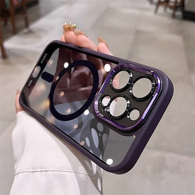 Clear Metal Camera Bumper Case For iPhone 16 Pro Max 15 16 Plus 11 13 14 15 Pro Max For Magsafe Magnetic Lens Protection Transparent Shockproof Cover