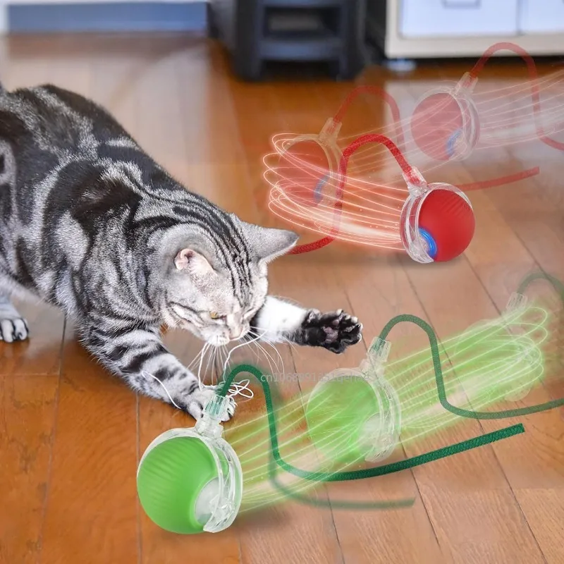 Rechargeable Cat Rolling Ball Cat Self-play Toys Flash Glitter Interactive Pet Toy Jumping Ball with Rope Pet Product Supplies