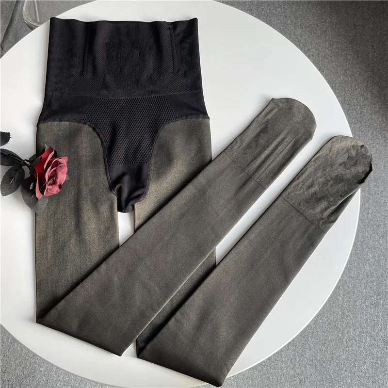 Seller on Douyin Fishbone High Waist Shaping Leggings Sexy Stewardess Gray Stepon plus Velvet Thickened Black Silk 250304