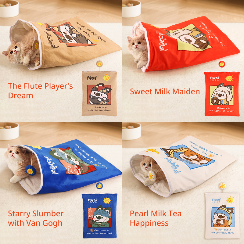 Extra Large Crinkle Cat Sleeping Bag with Hanging Toy - Cozy, Interactive Bed for Cats of All Ages, Perfect for Play