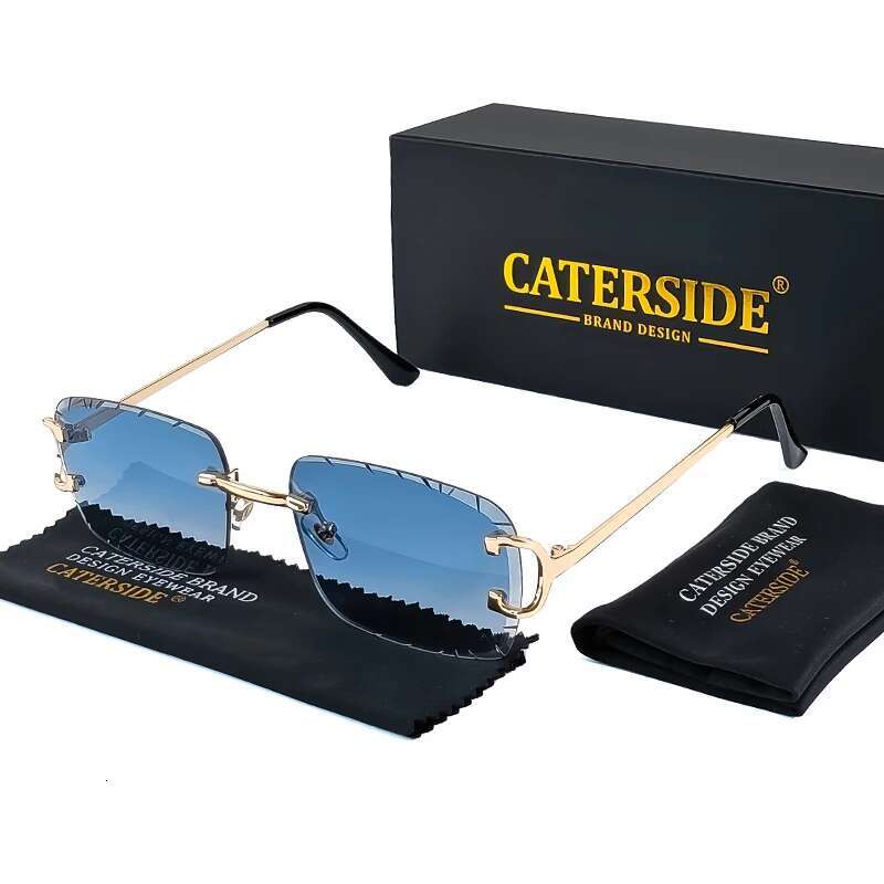 Caterside Rimless Gradient Square Sunglasses Man Dia Cupronickel Frame Sun Glasses Punk Women Small Frameless Eyewear UV400
