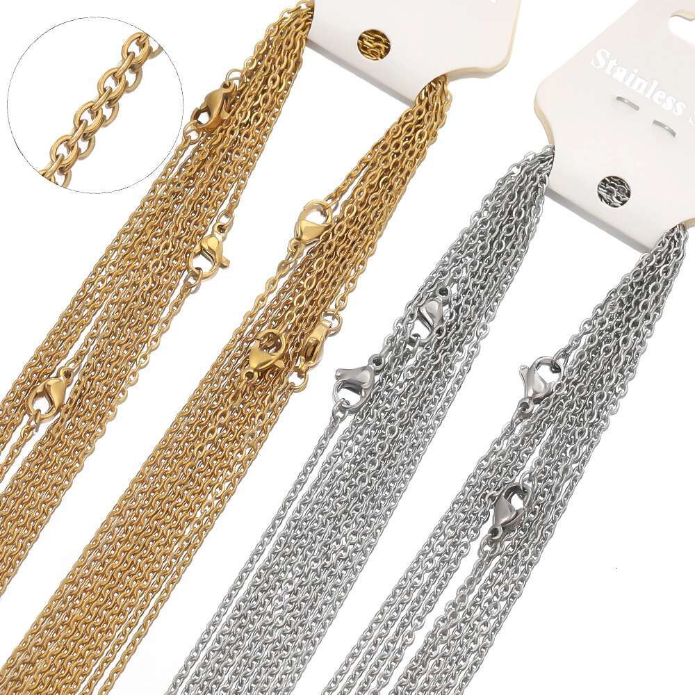 10Pcs/lot 50cm Stainless Steel k Necklaces Cuban Cross Chains Accessories for DIY Gifts Jewelry Making Bulk Wholesale