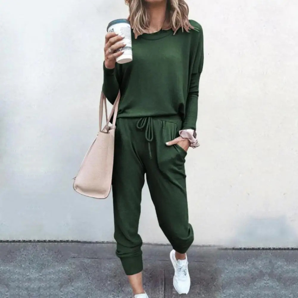 Women Autumn Casual Tracksuits 2023 Solid Color Loose Pullover Hoodies Two Piece Set Female Long Sleeve Tops Pants Sportswear 250225