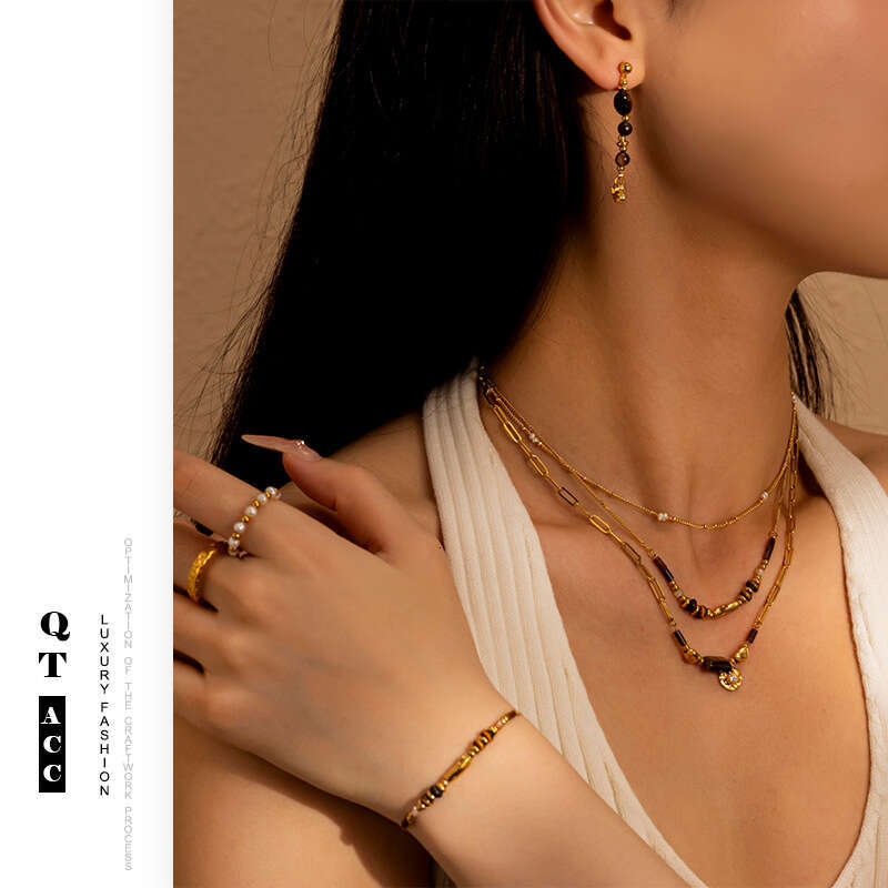 Mirad niche tiger eye stone titanium necklace, high-end sweater chain, versatile ins style stainless steel for women