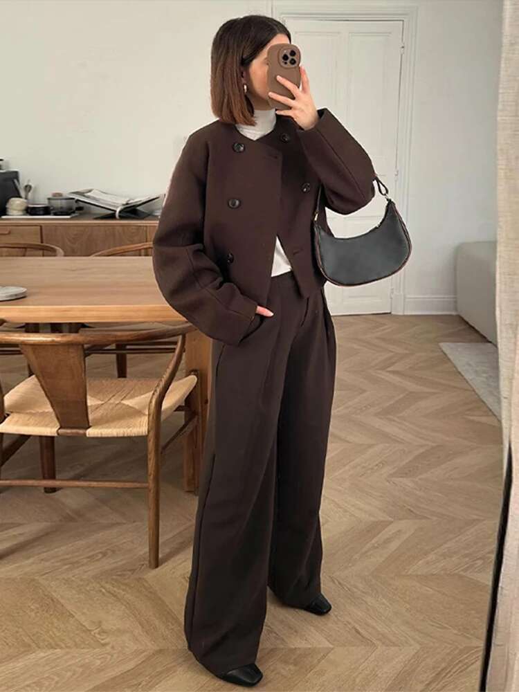 Casual Cardigan Short Coats Women O-Neck Double Breasted Long Sleeves Jackets Female Spring New Solid Loose Lady Outwear