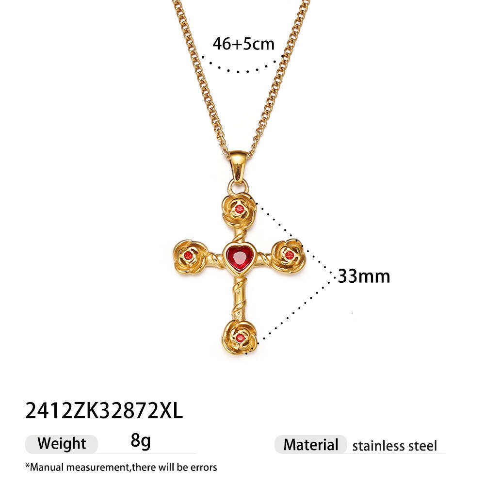 Light , high-end, non fading, niche personality, versatile, cross agate titanium steel necklace, simple and exquisite for women