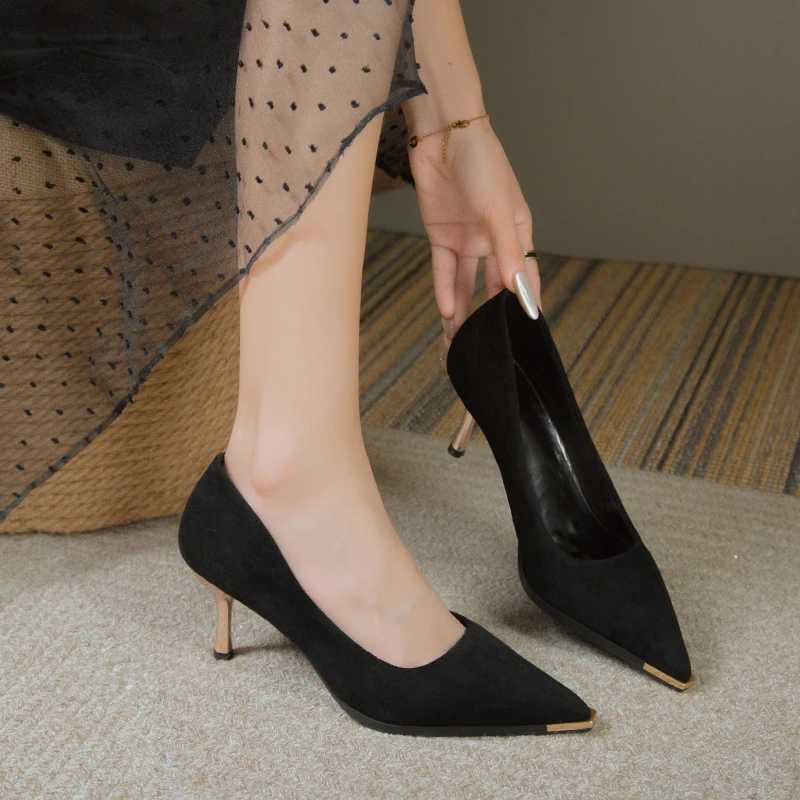 NEW Wens Style Banquet Fi Light Luxury 6 8cm High H Pumps Stiletto Metal Pointed Suede Single Fi Casual cfort Y250304