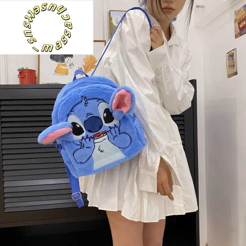 Backpacks Hot Plush Backpack Kawaii Cartoon Stitch Large Capacity Student Schoolbag Cute Anime Pink Kindergarten Bag Kid Girl Gifts Y250305P09T