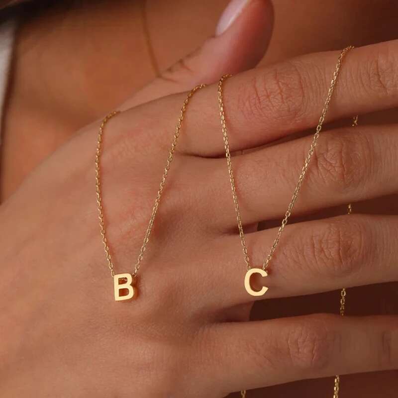 stainless steel Initial Gold Color Cut Letters Single Name Choker Necklace For Women Pendant Jewelry Gift dropshipping