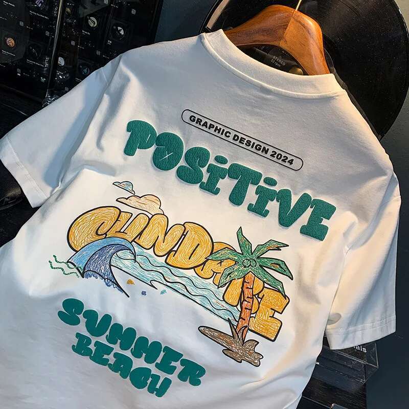 Thintt-Shirt Men's Summer Fashion Brand New Cartoon Printed Half Sleeves Clothes Sweat-Absorbent Breathable Round Neck Top