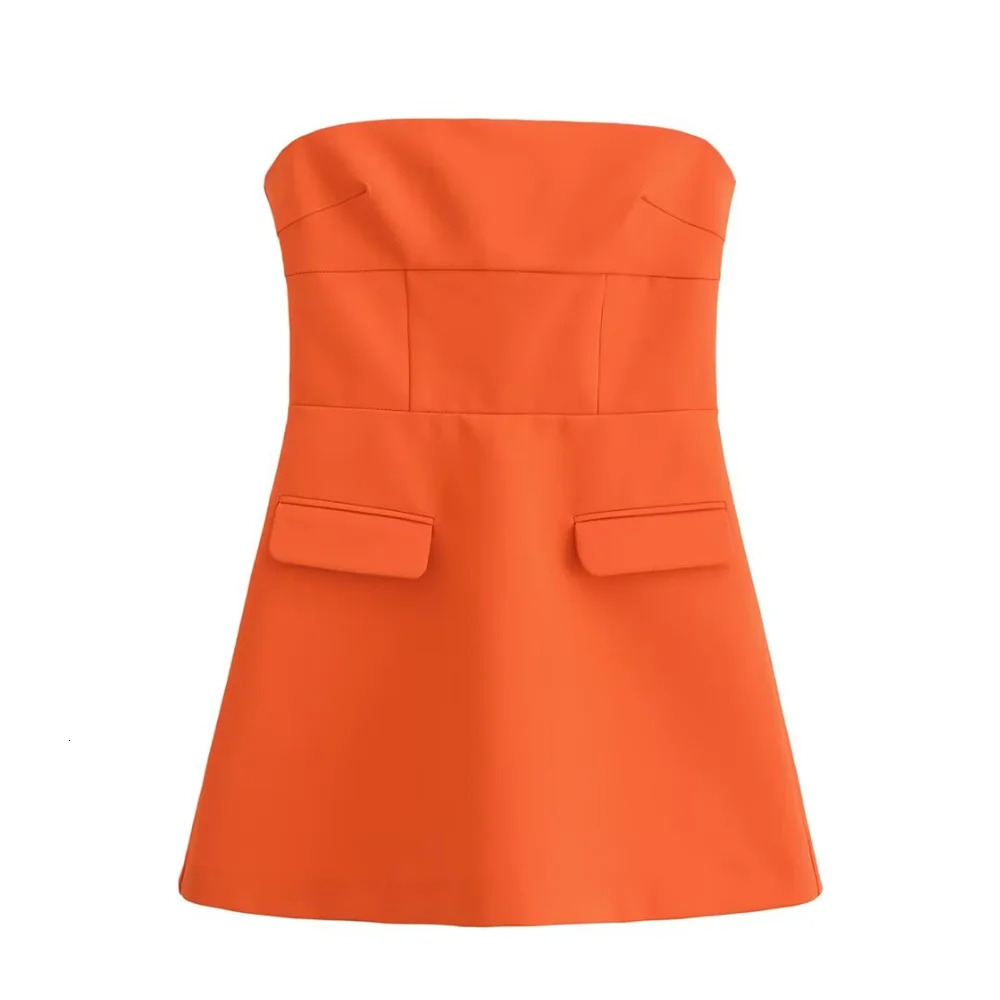 Traf Slimming Flap Decoration Shoulder Strapless Short Skirt Spring Womens Clothing 250304