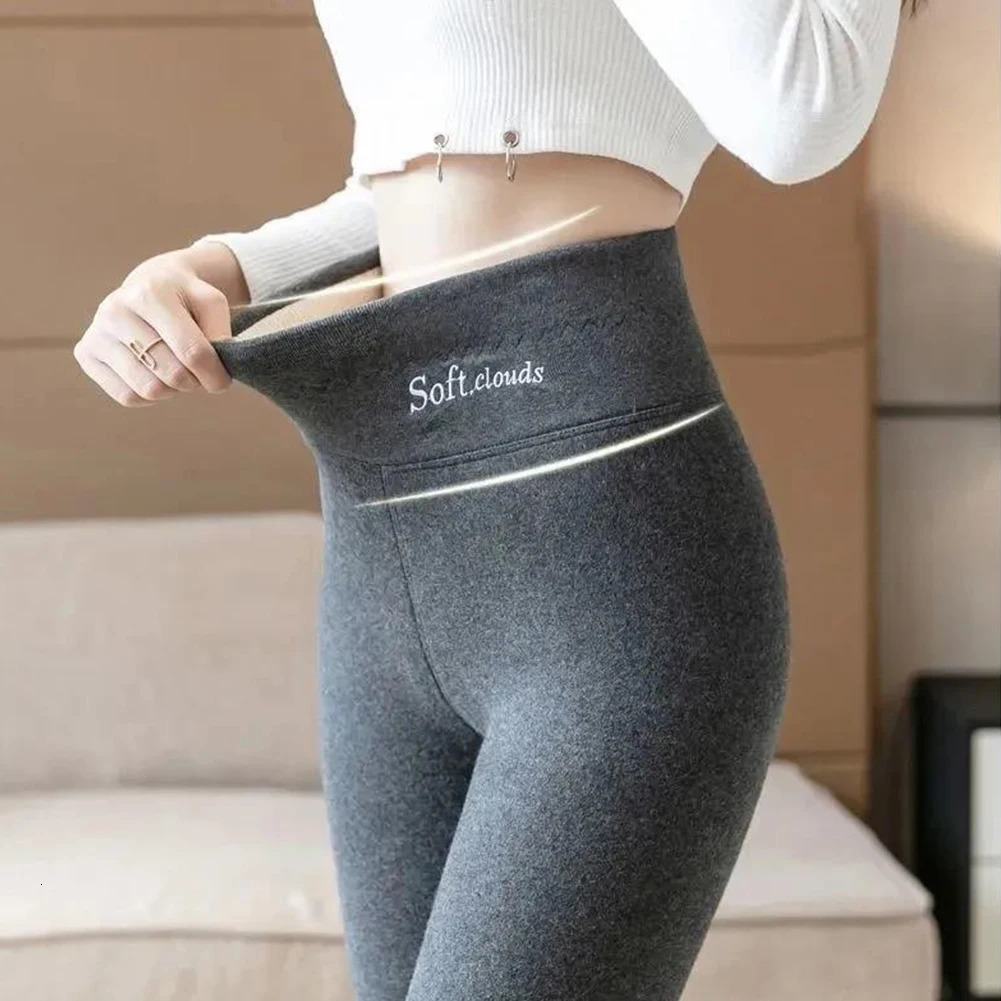 Fleece Lined Leggings Thermal Tights Thickened High Waist Pantyhose Solid Soft Clouds for Cold Weather 250304