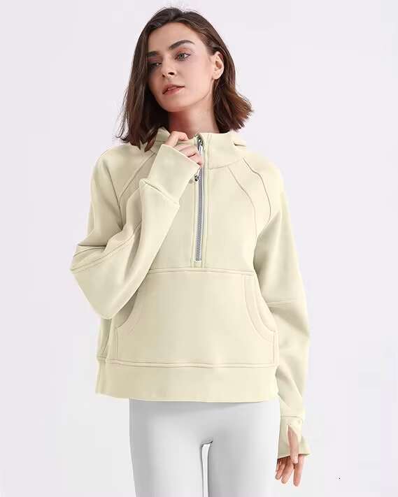Custom Support Women's Hoodie Fleece Ed Half Zip Pullover Cotton Winter Warm Sweatshirt With Thumbhole Pocket