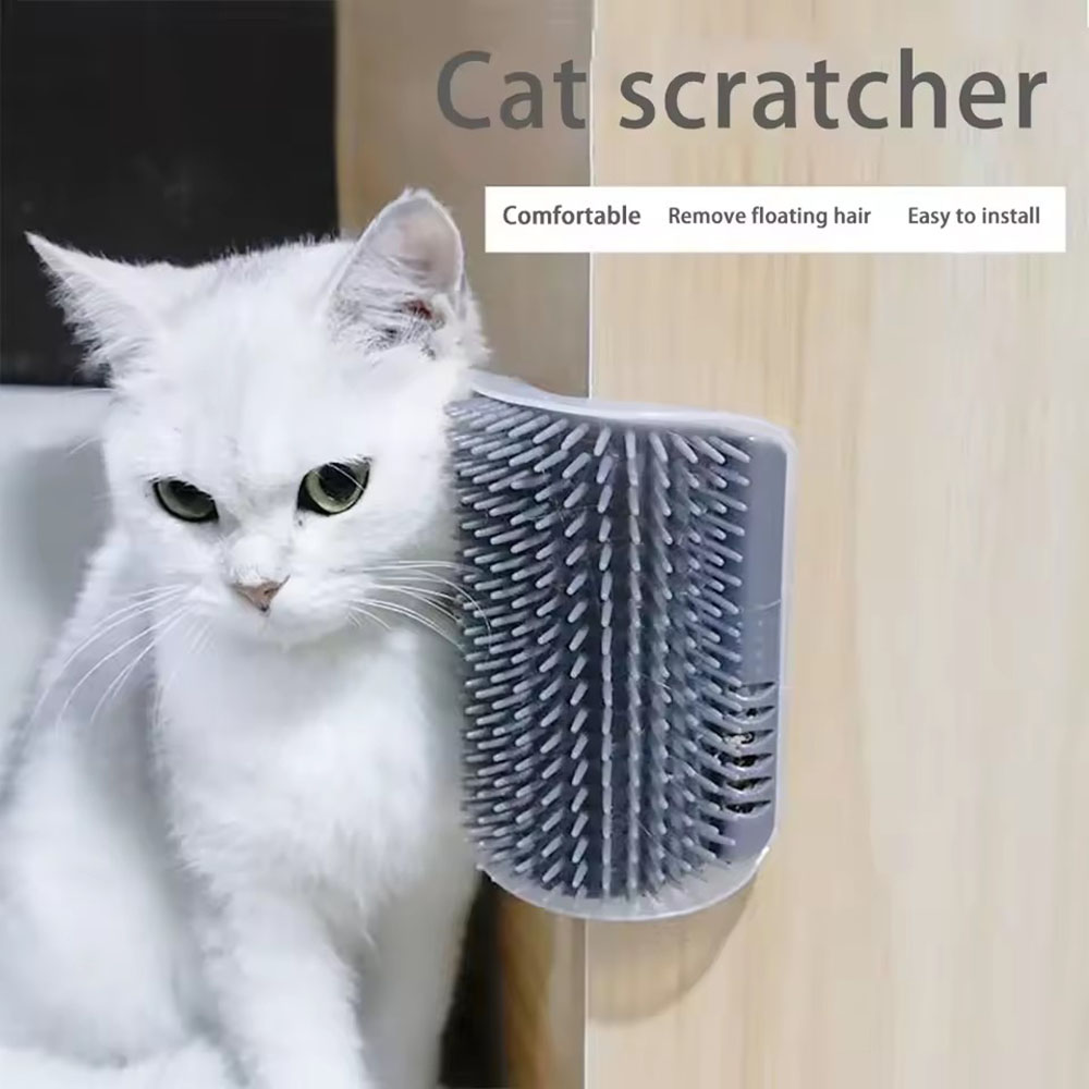 Pet Cat Scratching Scratcher Cat Corner Scrubber Massager Self Groomer Wall Brush Corner Cat Massager Grooming Comb with Catnip