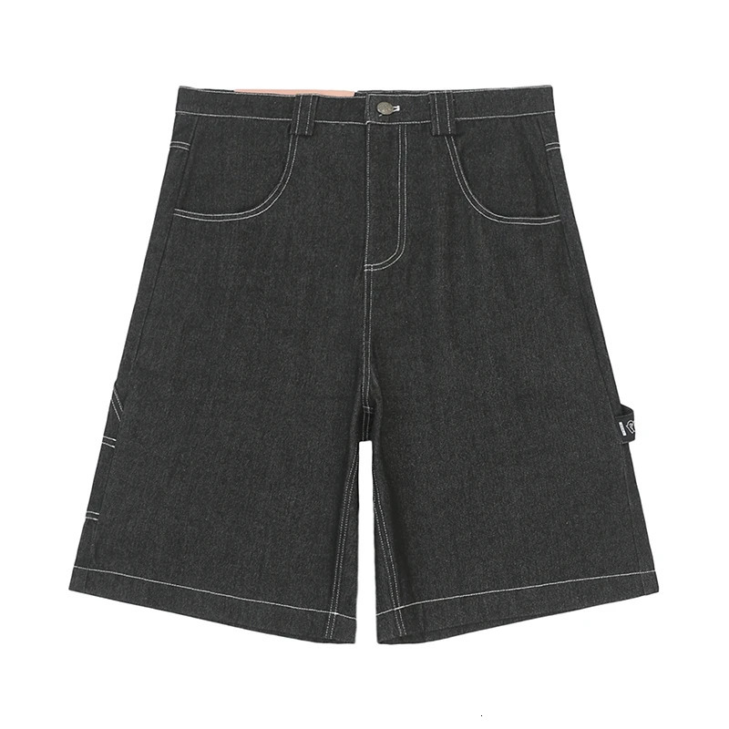 High Street Embroidery Casual Over Knee Summer Jeans Shorts Mens Wide Leg Baggy Y2K Denim Short Oversized Five Point Pants 250304
